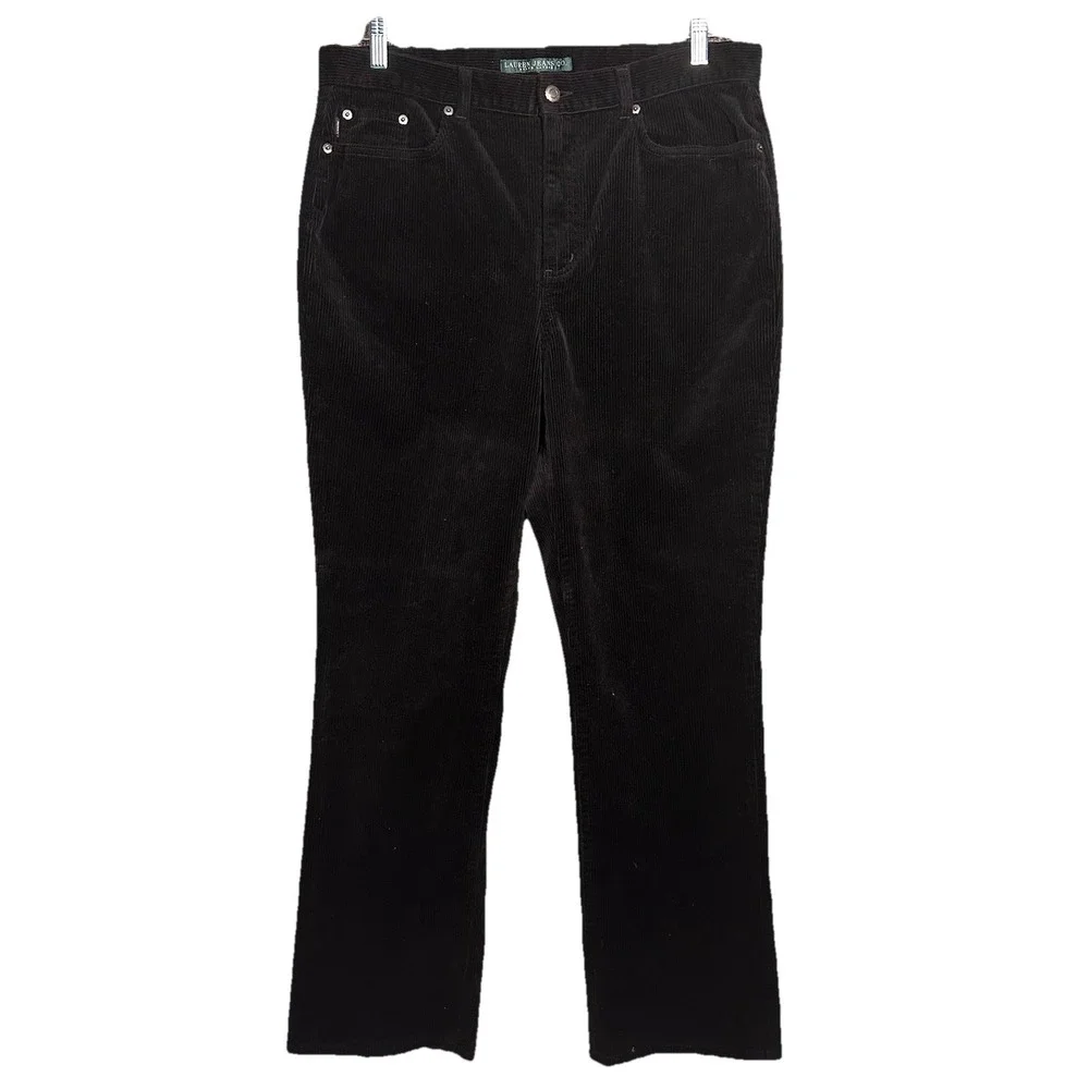 Lauren Jeans Co. Ralph Lauren Womens Black Corduroy Pants Size 14 98% Cotton / 2